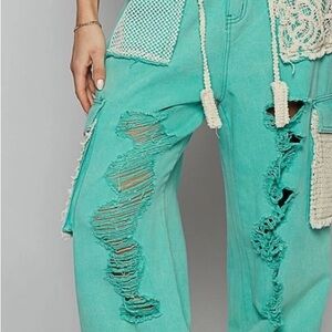 POL Distressed Teal Jeans